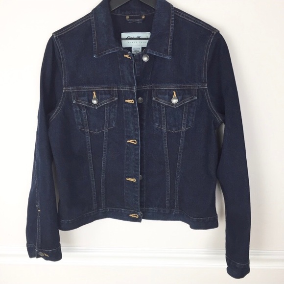Eddie Bauer Jean Jacket Dark Denim Blue Trucker M - Picture 1 of 8